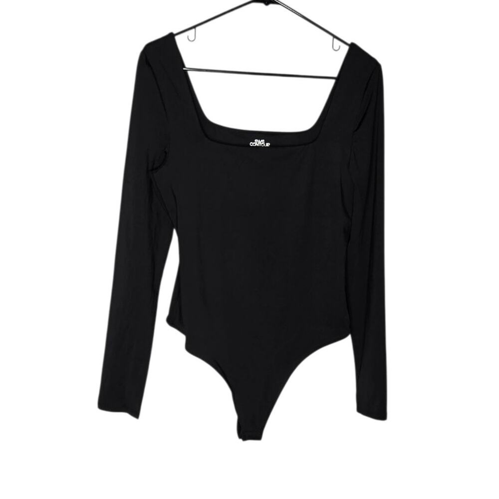 SWS Contour Black Long Sleeve Square Neck Thong Bodysuit Women's XL